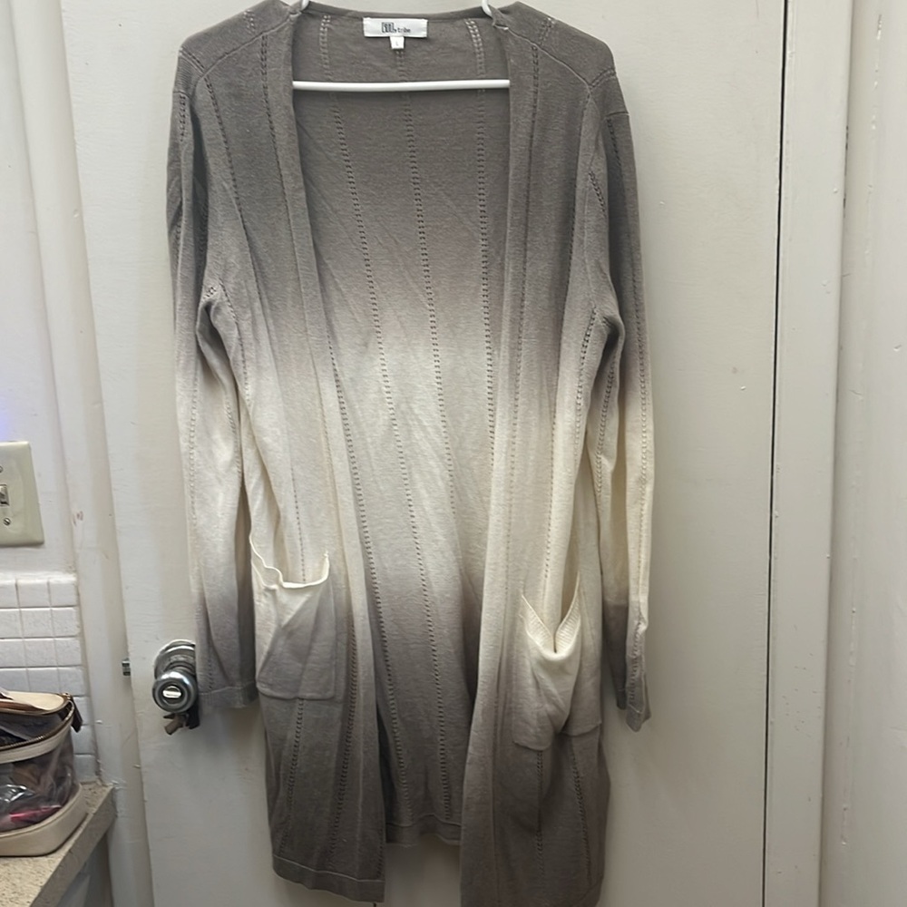My Tribe Long Open Front With Pockets Ombré Cardigan Size Large - Picture 6 of 15